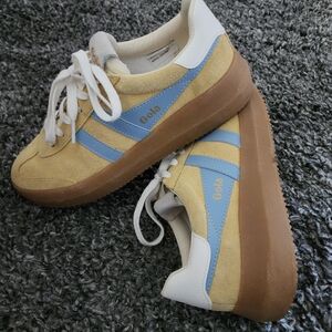 Gola Women's Tan and Light Blue Suede Platform Sneakers